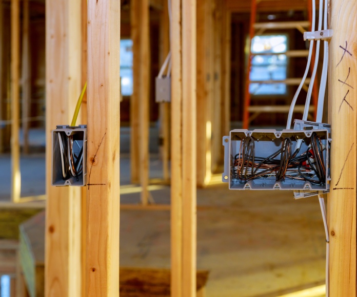 close up of electrical rough-in on construction site