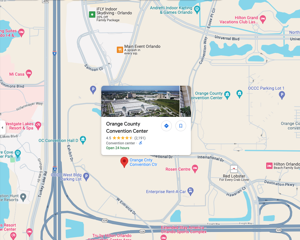 Google Maps screenshot of Orange County Convention Center