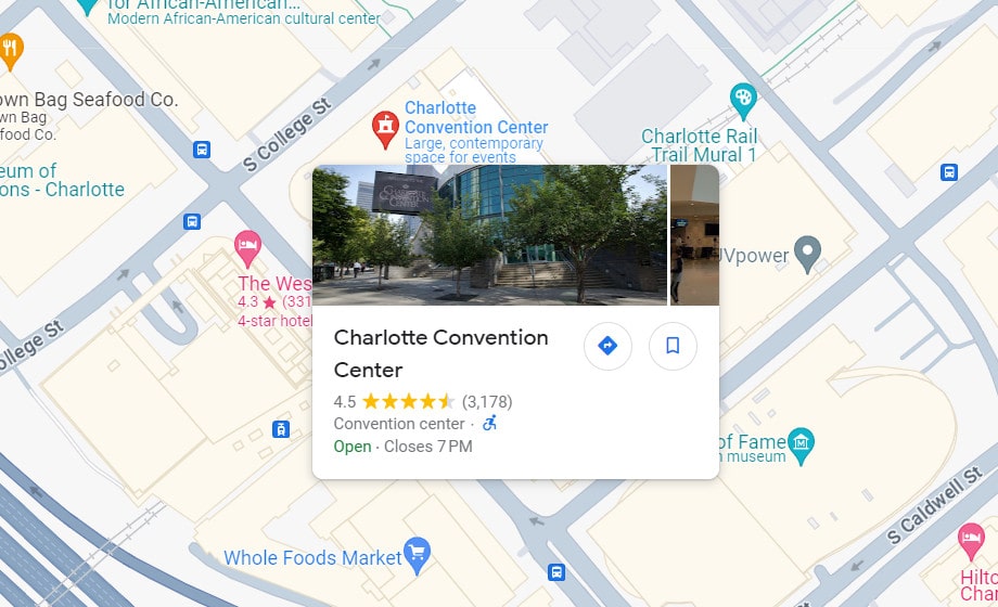 Map to Charlotte Convention Center