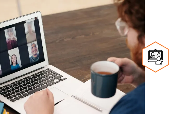 Person holding a mug in a conference call