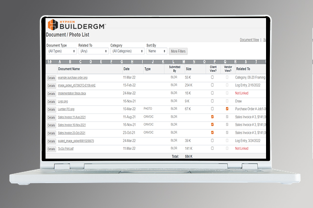 Hyphen BuilderGM vendor management displayed on a laptop