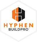 Hyphen BuildPro logo in a gray hexagon outline